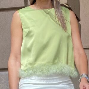 Green Feather Trim Top – Chic & Unique Style ✨ (Sizes S, M, L)